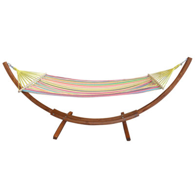 Charles Bentley Multi Coloured Hammock With Wooden Arc Stand Charles Bentley Multi Coloured Hammock With Wooden Arc Stand